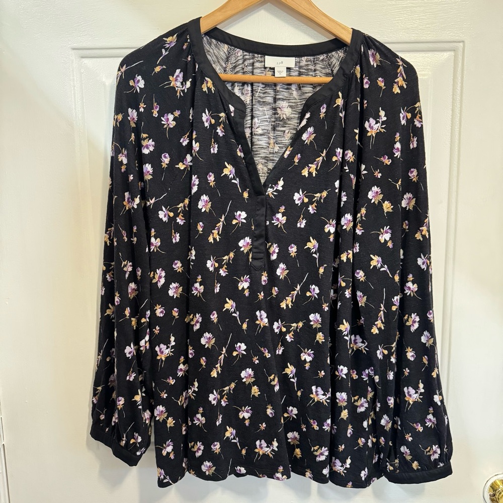 J. Jill Wome's Black Floral Long-sleeve Blouse XL